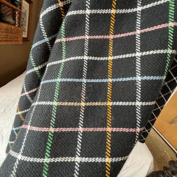 VTG 50s Full Circle Maxi Skirt w/ Pastel Plaid Lines on Black Wool Blend - Picture 5 of 14